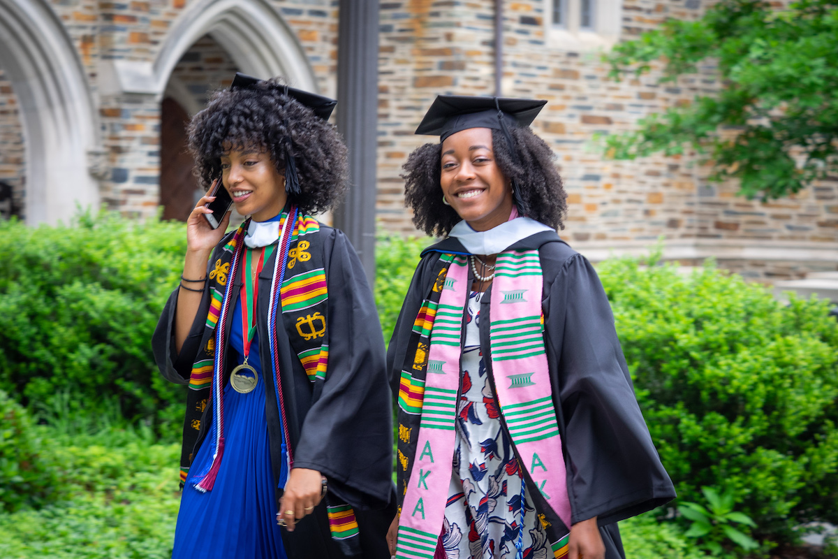 Student in caps and gowns at the 2019 Duke University 167th Commencement
