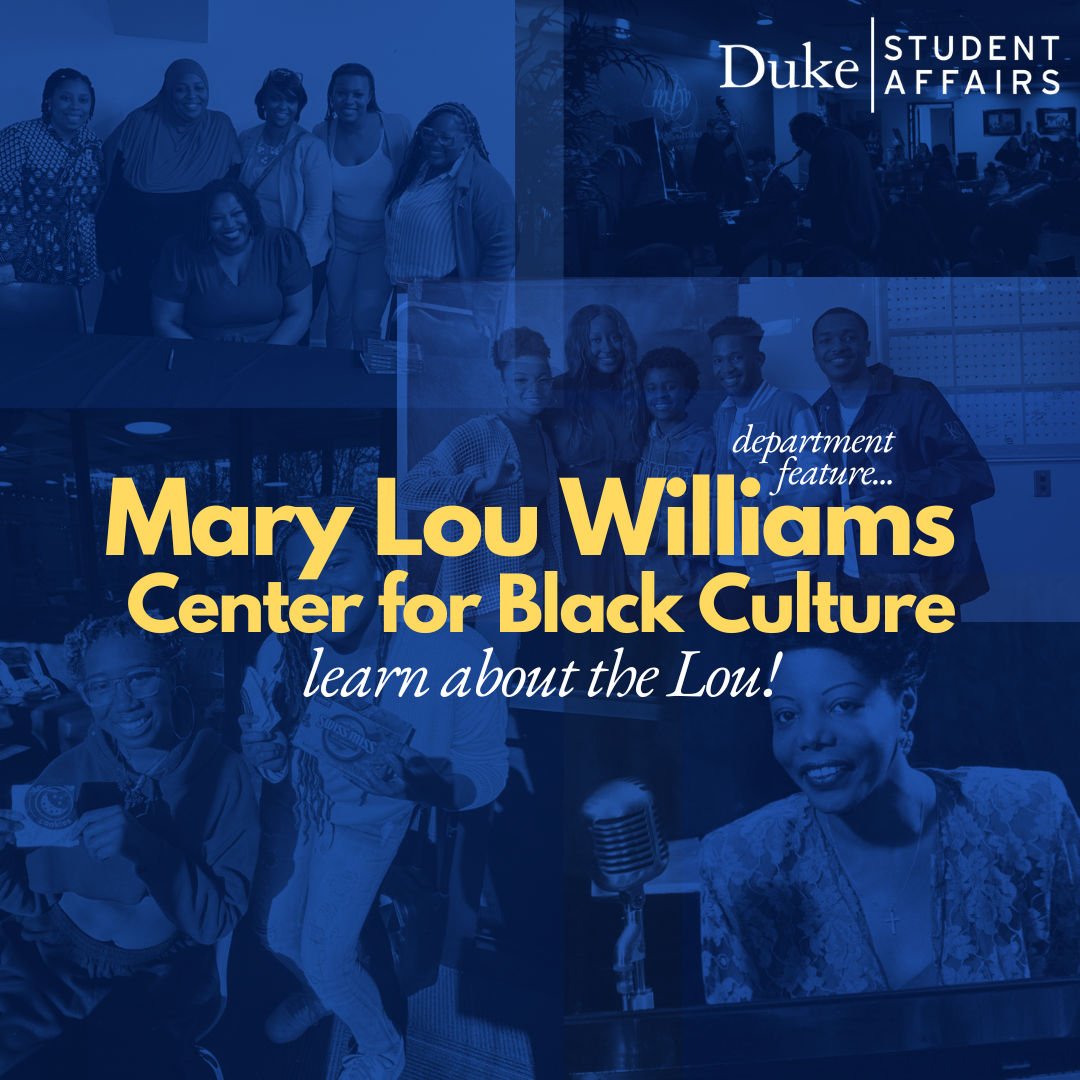 photos with dark blue overlay and yellow text that reads mary lou williams center for black culture, learn about the lou!